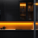 A photograph of a beautifully illuminated cabinet featuring led tape lighting