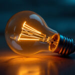 A photograph of a vintage led light bulb alongside modern led technology