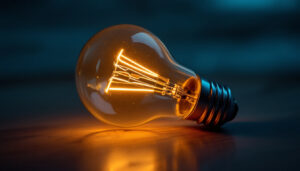A photograph of a vintage led light bulb alongside modern led technology