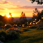 A photograph of a beautifully illuminated landscape at dusk