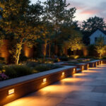 A photograph of a beautifully illuminated outdoor space showcasing various styles of accent lighting