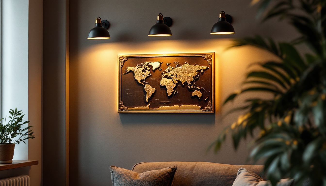 A photograph of a beautifully illuminated wall plaque in a cozy