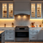 A photograph of a beautifully designed kitchen featuring sleek under cabinet led lighting