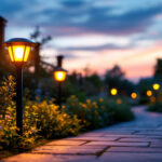 A photograph of a beautifully illuminated outdoor space at dusk