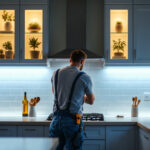 A photograph of a beautifully illuminated kitchen featuring under cabinet led strip lighting