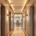 A photograph of a beautifully designed hallway featuring various wall light fixtures that highlight their aesthetic appeal and functionality