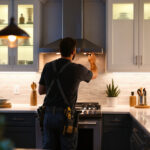 A photograph of a beautifully designed kitchen showcasing various types of in-cabinet lighting