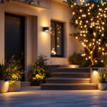 A photograph of a well-lit outdoor setting featuring various led motion sensor lights in use