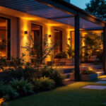 A photograph of capture a photograph of a beautifully lit outdoor space featuring recessed fixtures