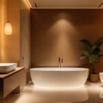 A photograph of a modern bathroom showcasing stylish led lighting