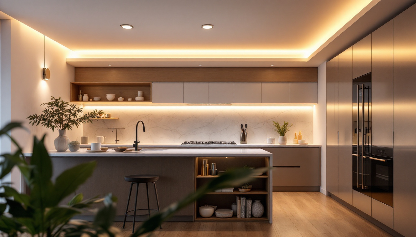 A photograph of a beautifully designed kitchen featuring flush mount ceiling lights that illuminate the space