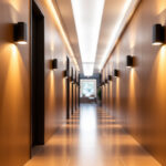 A photograph of a modern hallway illuminated by an innovative light fixture