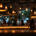 A photograph of a beautifully designed café interior showcasing warm