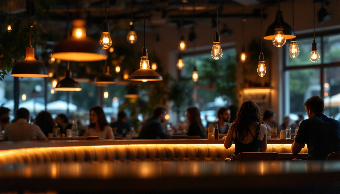 A photograph of a beautifully designed café interior showcasing warm