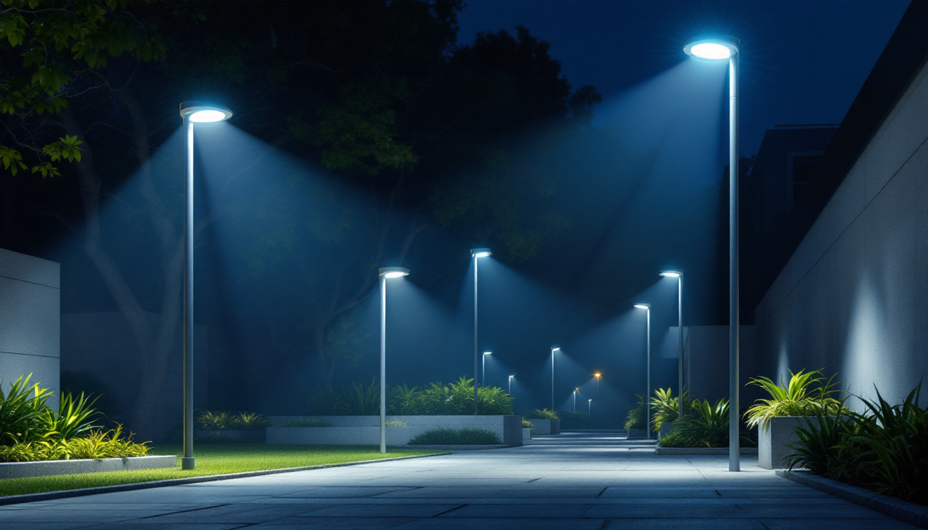 A photograph of a well-lit outdoor area showcasing various led area lights in use
