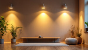 A photograph of a well-lit interior space showcasing stylish can lights installed in a modern setting