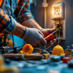 A photograph of a lighting contractor working on an electrical socket installation