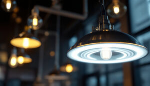 A photograph of a modern led light fixture showcasing its sleek design and intricate components