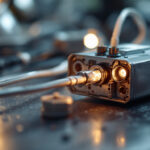 A photograph of a close-up of a light ballast alongside various types of light fixtures