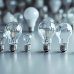 A photograph of a well-organized display of various light bulb base types