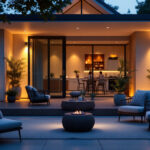 A photograph of a well-lit exterior space showcasing the amazon.com 6-inch recessed led retrofit lights installed in a stylish setting