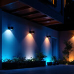A photograph of a beautifully illuminated outdoor space at dusk