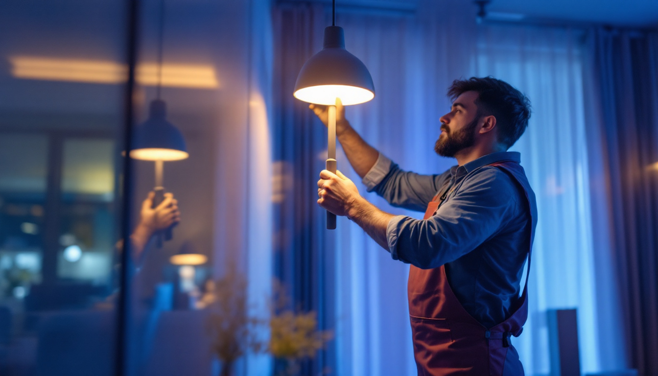 A photograph of a lighting contractor expertly installing or showcasing lotus led lights in a modern interior setting