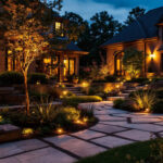 A photograph of a beautifully illuminated outdoor space at dusk