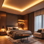 A photograph of a beautifully designed room featuring modern led recessed ceiling light fixtures