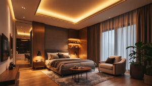 A photograph of a beautifully designed room featuring modern led recessed ceiling light fixtures