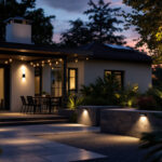 A photograph of a beautifully illuminated outdoor space at dusk
