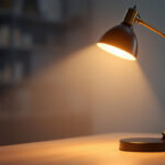 A photograph of capture a photograph of a stylish halide metal lamp in a well-lit