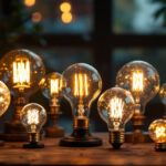 A photograph of a beautifully arranged display of vintage led globes in various styles and sizes