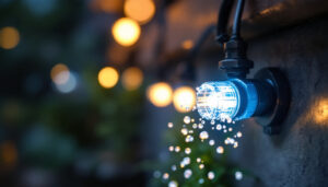 A photograph of a close-up of a waterproof connector being installed in a lighting setup