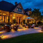 A photograph of a beautifully illuminated outdoor space showcasing various up lighting techniques