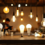 A photograph of a well-lit interior space showcasing various types of led light bulbs in use