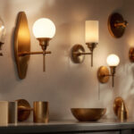 A photograph of a beautifully arranged display of various goosenmeck brass sconces in different shapes and styles