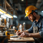 A photograph of a brightly lit workshop or garage scene featuring a fluorescent shop light in action