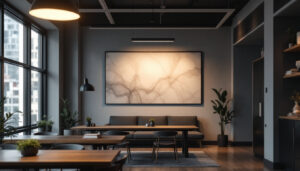 A photograph of a well-lit interior space showcasing modern 2x4 led lights installed in a commercial setting