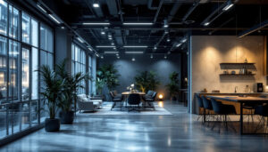 A photograph of a well-lit commercial space showcasing various led lighting installations