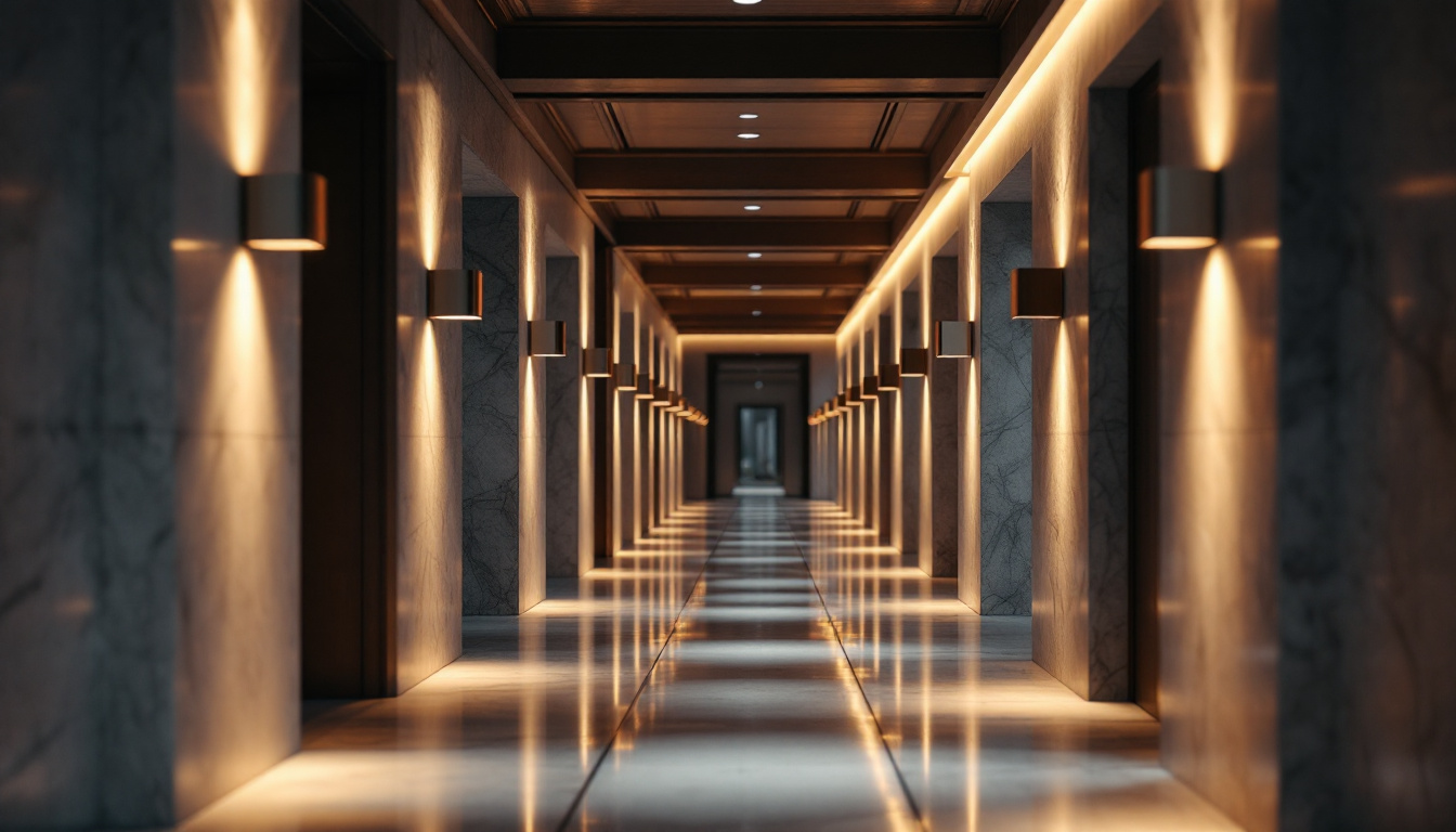 A photograph of a beautifully lit corridor showcasing the elegant interplay of downlights and architectural features