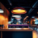 A photograph of a well-lit commercial space showcasing a variety of led lighting installations
