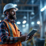 A photograph of a lighting contractor showcasing enerlites products in a dynamic work environment