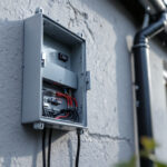 A photograph of an exterior junction box installed on a building