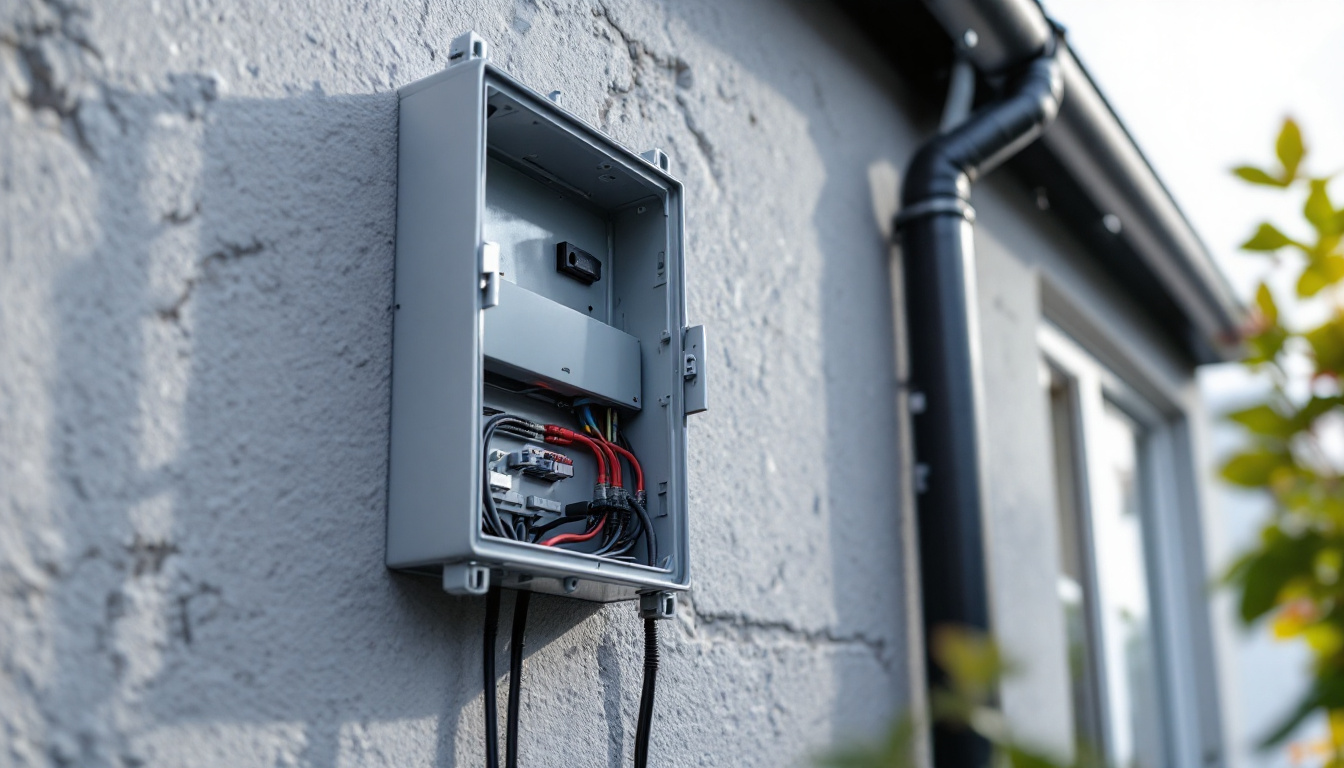 A photograph of an exterior junction box installed on a building