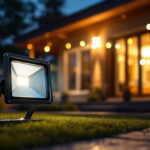A photograph of a well-lit outdoor space showcasing an led flood light in action