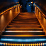 A photograph of a beautifully illuminated staircase featuring led lights