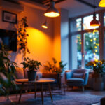 A photograph of a well-lit interior space showcasing the warm