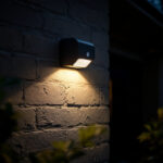 A photograph of a motion-sensing light in action