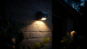 A photograph of a motion-sensing light in action